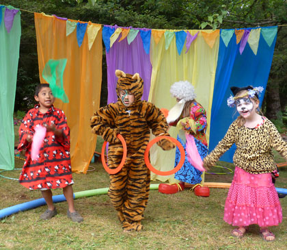 Circus campers performed juggling acts, clown skits, and feats 